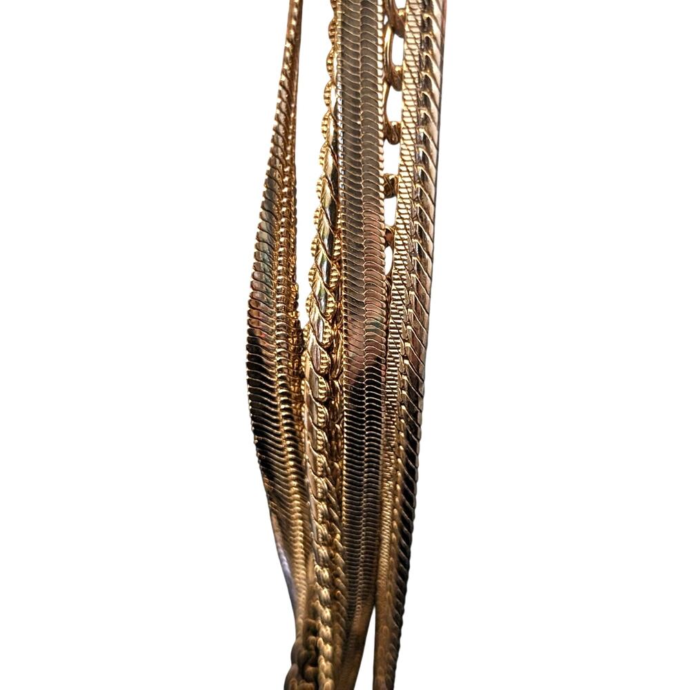 Chunky Long One Strand Into Seven Strands High Shine Gold Tone Chain Necklace - Picture 5 of 8